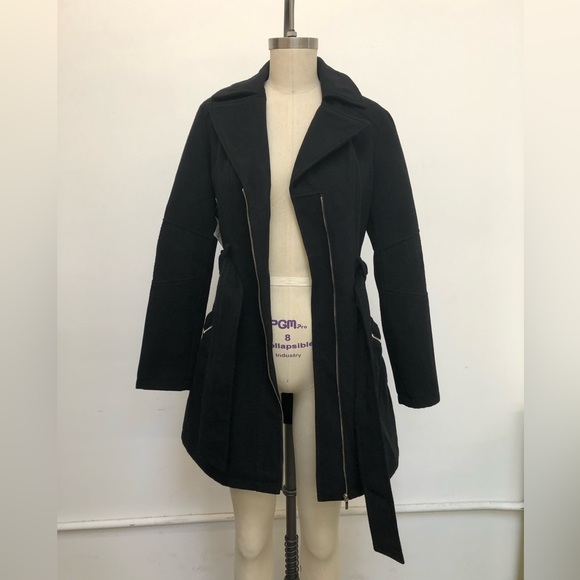 Bebe Phaedra Melton Coat Women's NWT with belt and gold zippers Small - Picture 4 of 5